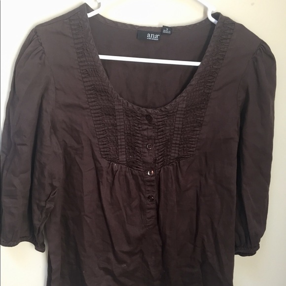 A.N.A. Smocked brown blouse - Picture 1 of 4